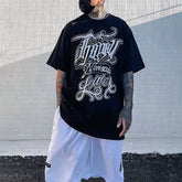 Hearujoy Pure Cotton Hip-hop Casual Short-sleeved T-shirt 2024 Summer New Chicano Print Street Retro Loose All-match Top Men's Clothing